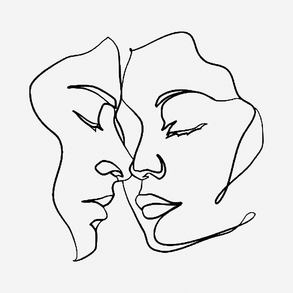 Monoline couple, hand drawn illustration. Free public domain CC0 image.