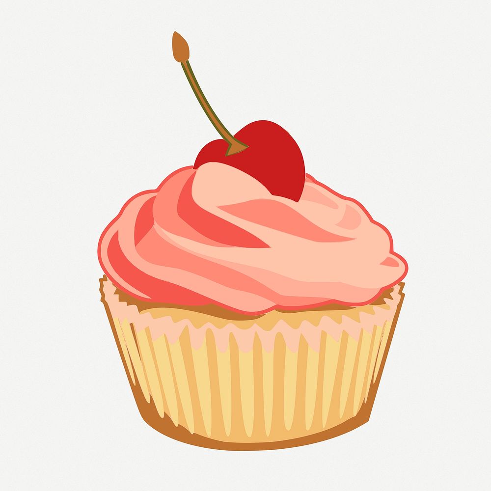 Cherry cupcake clipart, collage element illustration psd. Free public domain CC0 image.