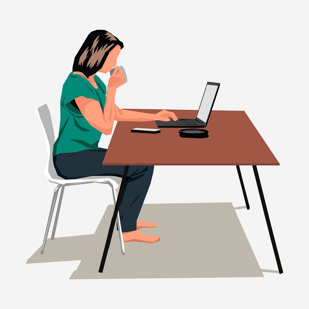 Working from home clipart illustration. Free public domain CC0 image.