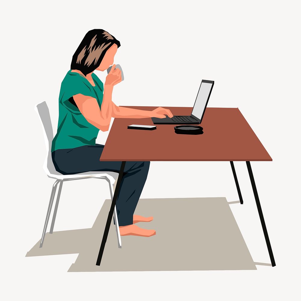 Working from home clipart, illustration vector. Free public domain CC0 image.