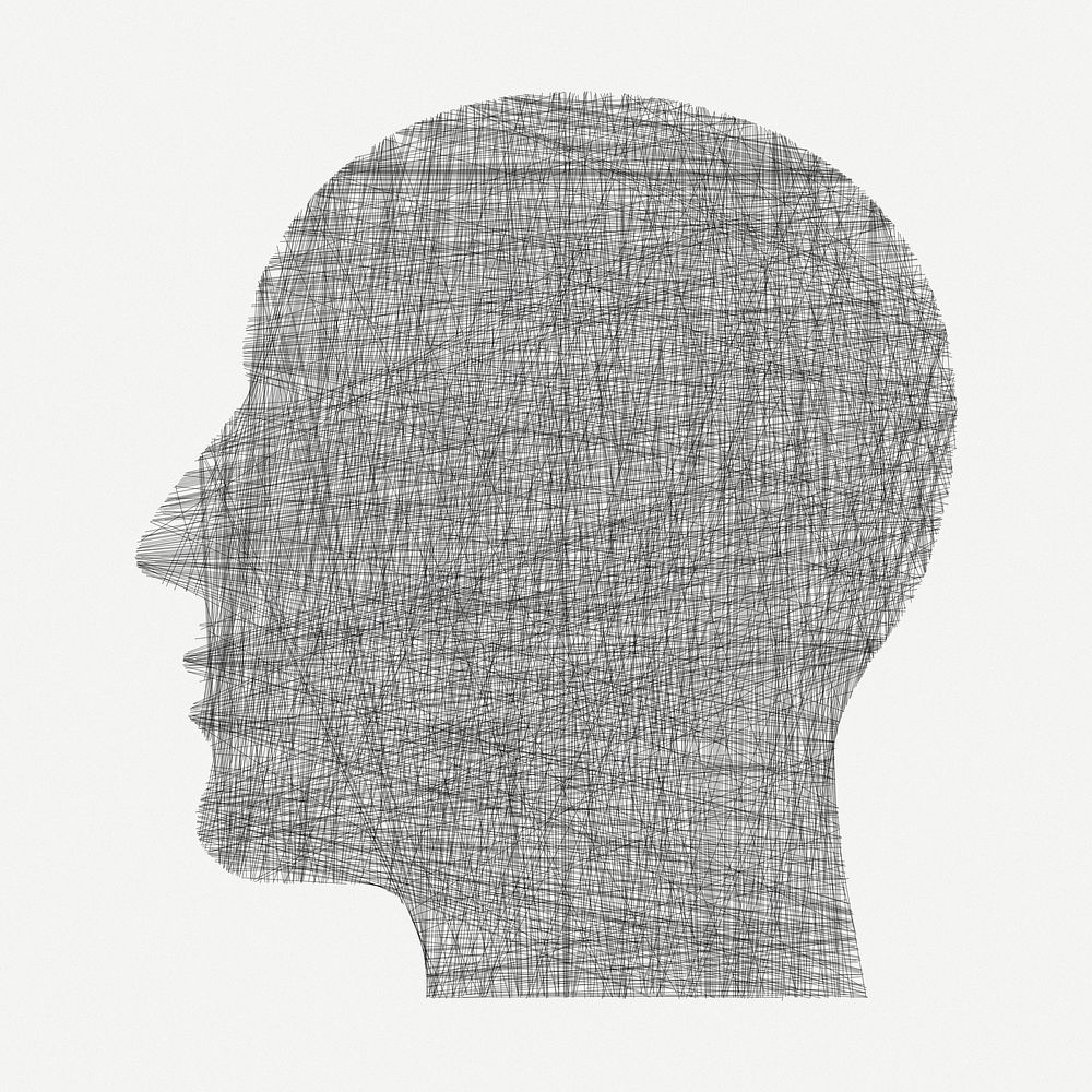 Man in profile, hand drawn illustration psd. Free public domain CC0 image.