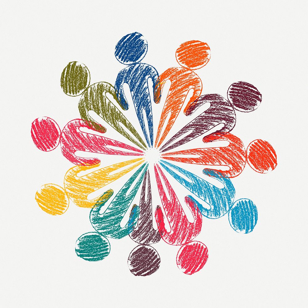 Colorful diverse teamwork doodle, illustration psd. Free public domain CC0 image.