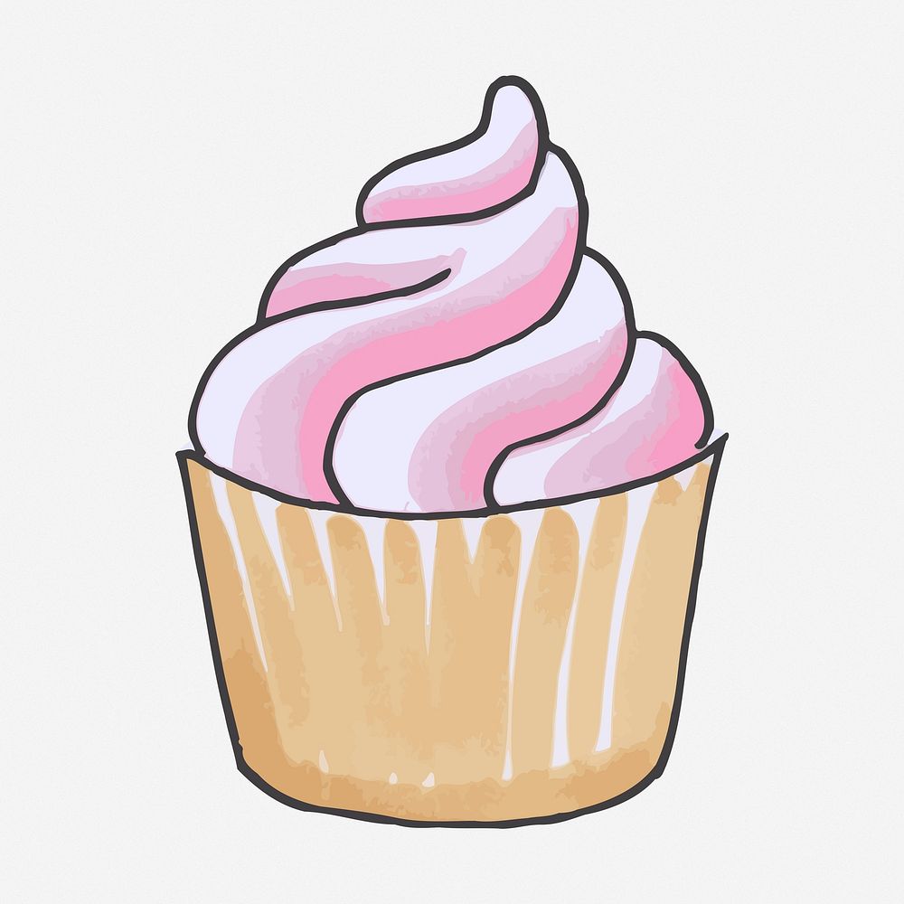 Pink cupcake dessert doodle, food hand drawn illustration. Free public domain CC0 image.