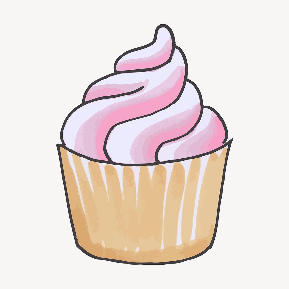 Pink cupcake dessert doodle, food illustration vector. Free public domain CC0 image.