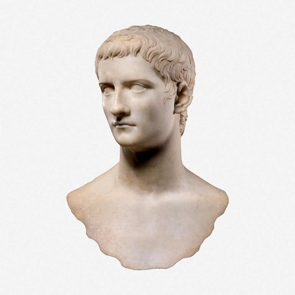 Caligula bust & sculpture design on white background. Free public domain CC0 image.