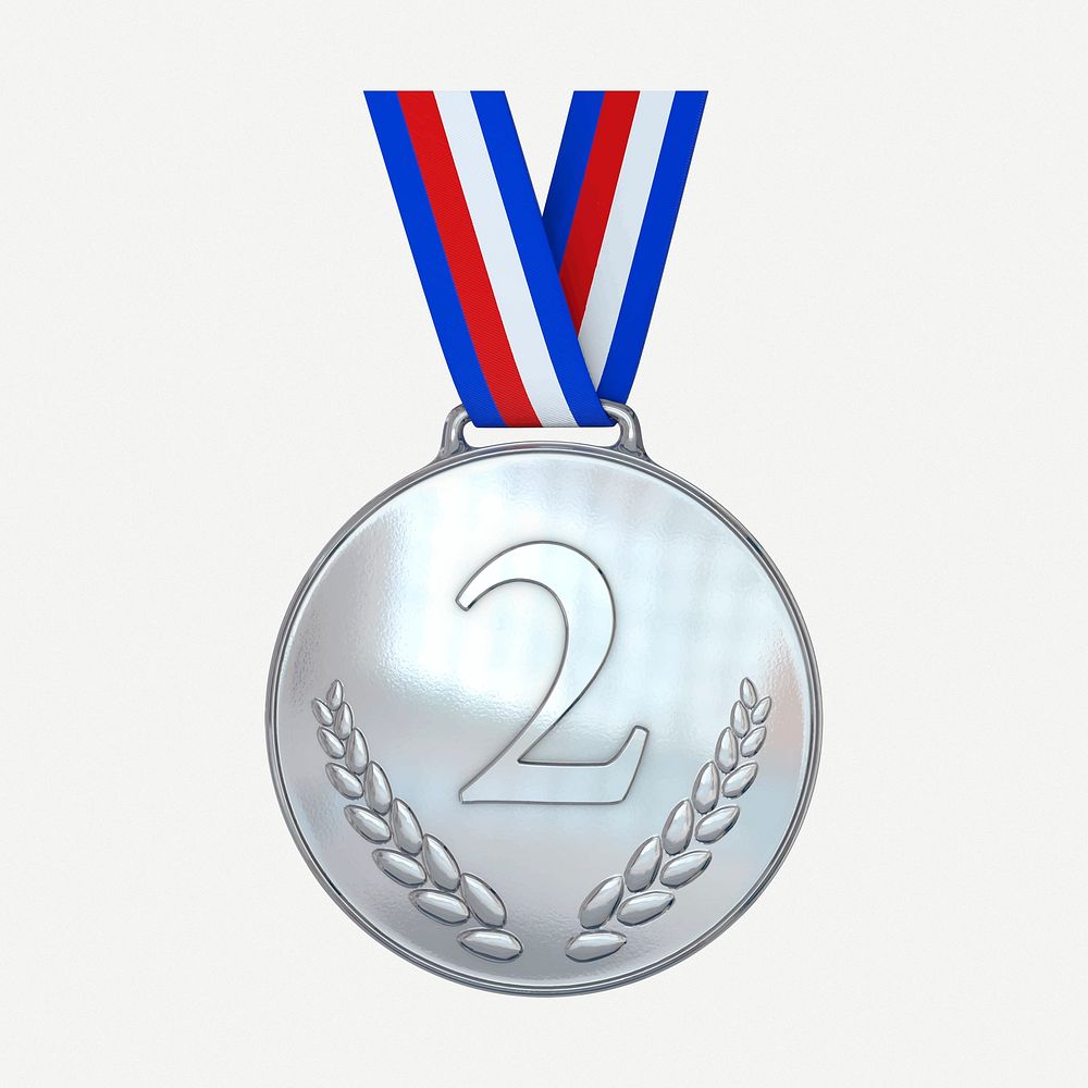 Silver medal clipart, collage element illustration psd. Free public domain CC0 image.