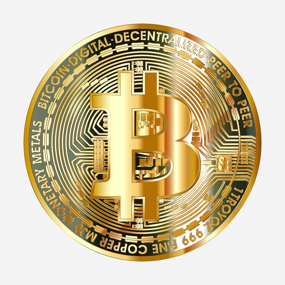 Bitcoin cryptocurrency coin on white background. Free public domain CC0 image.