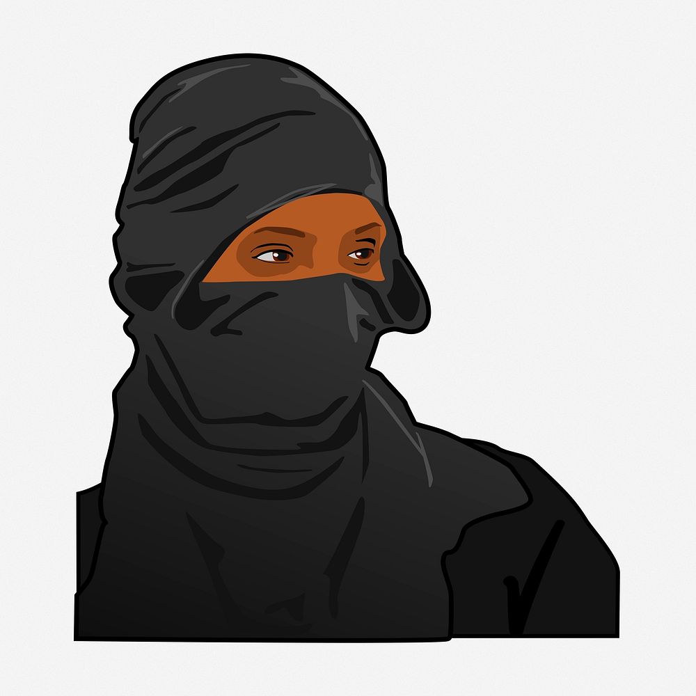 Woman in burqa, masked woman clipart illustration. Free public domain CC0 image.