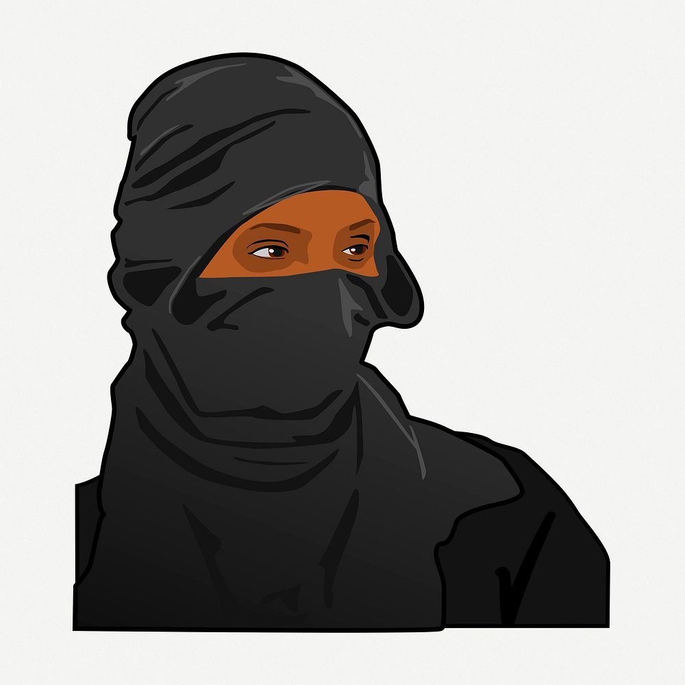 Woman in burqa, masked woman clipart illustration psd. Free public domain CC0 image.