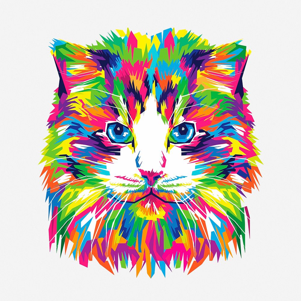Colorful abstract cat, animal hand drawn illustration. Free public domain CC0 image.