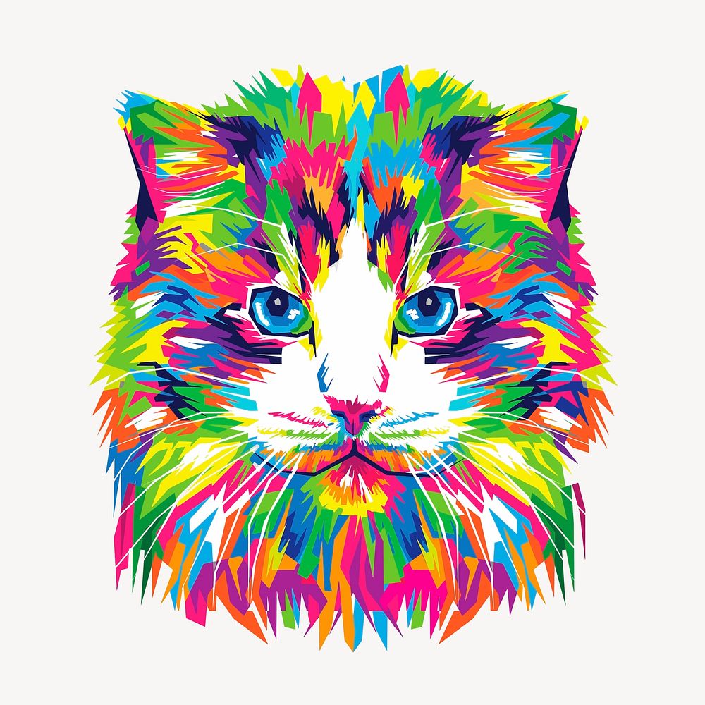 Colorful abstract cat, animal hand drawn illustration vector. Free public domain CC0 image.