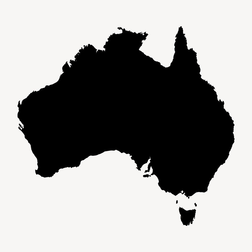 Australia silhouette clipart, geography illustration vector. Free public domain CC0 image.