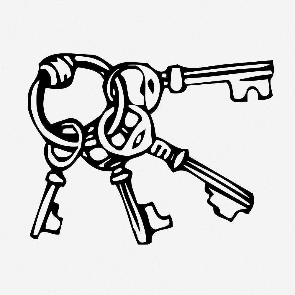 Old keys, object hand drawn illustration. Free public domain CC0 image.