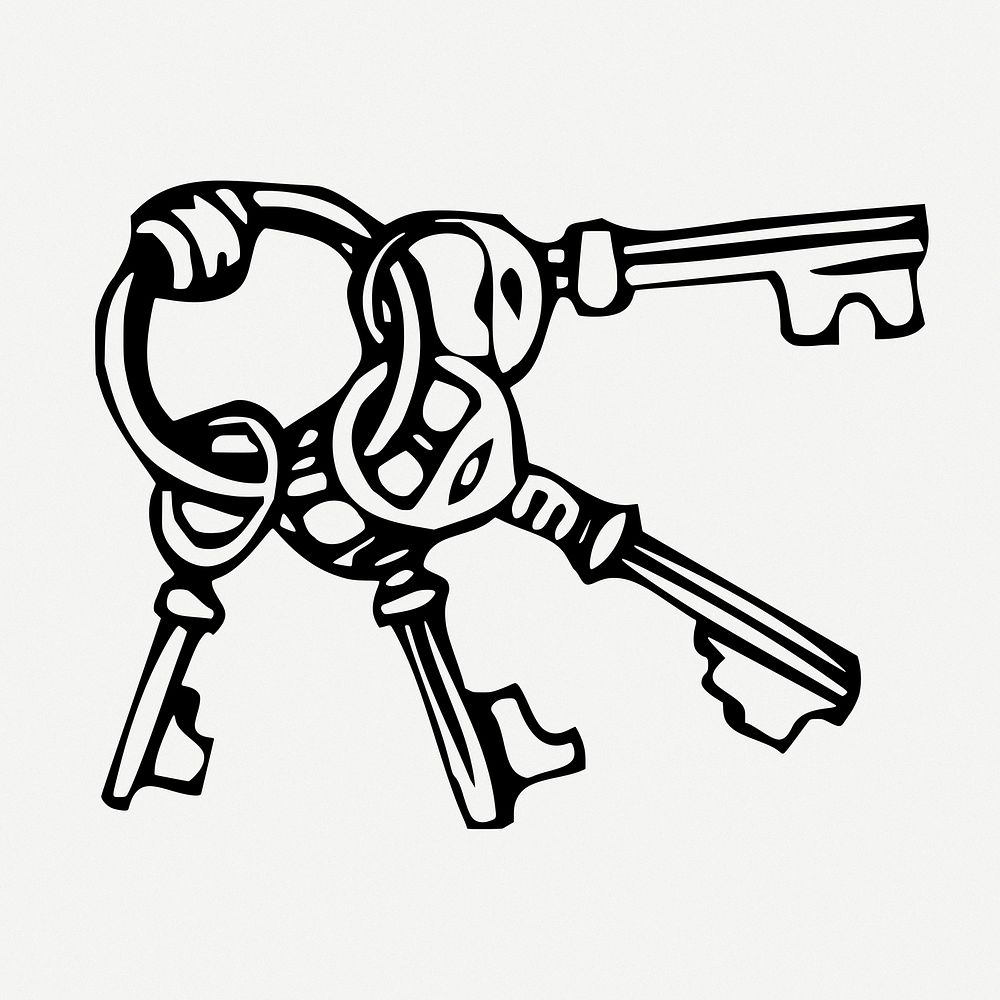 Old keys, object hand drawn illustration psd. Free public domain CC0 image.