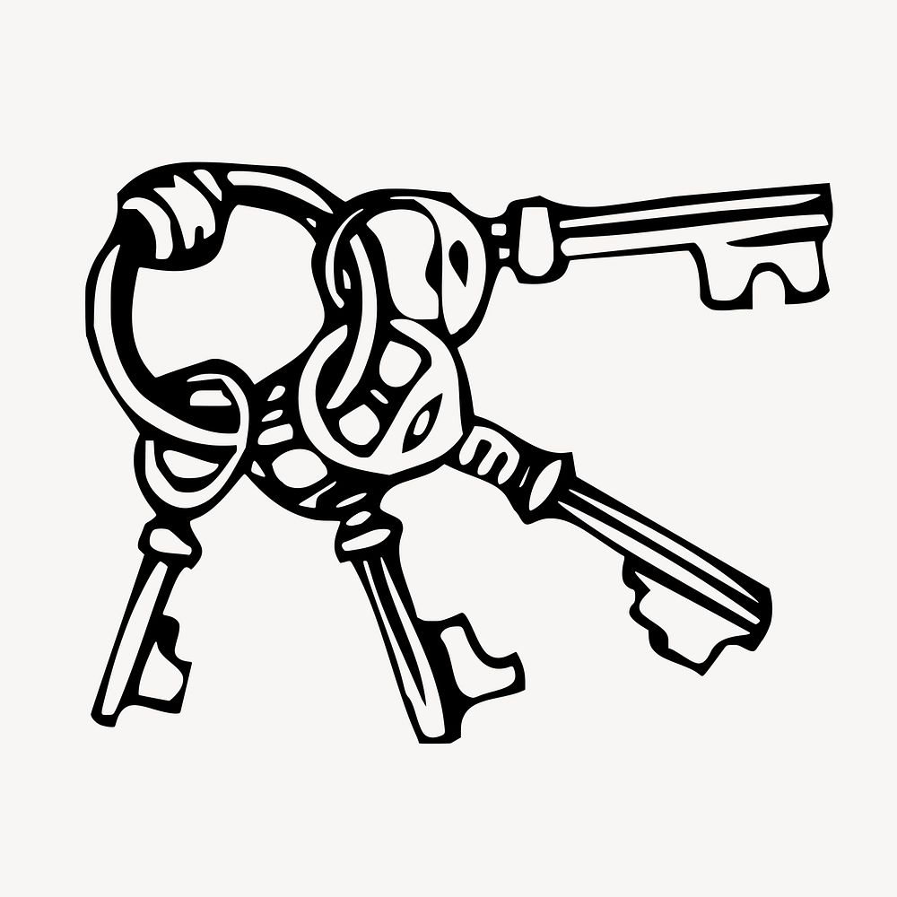 Old keys, object hand drawn illustration vector. Free public domain CC0 image.