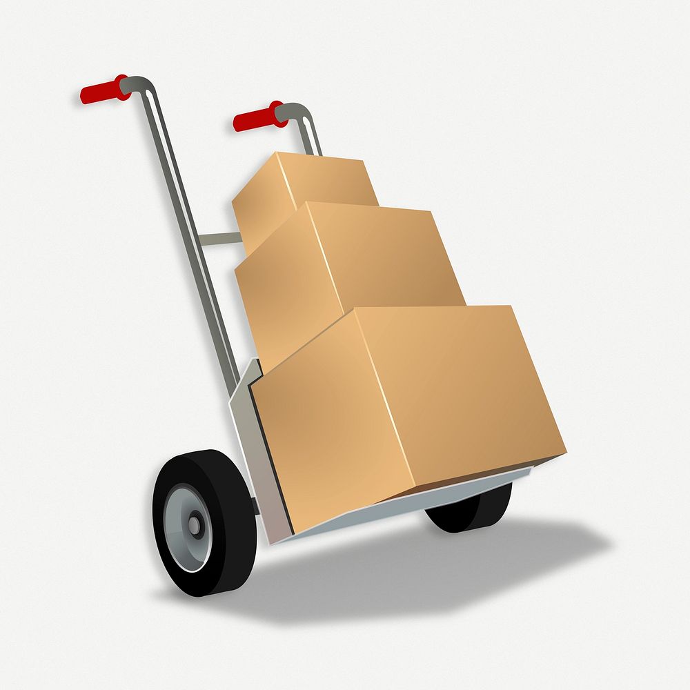 Boxes on cart clipart, delivery collage element illustration psd. Free public domain CC0 image.