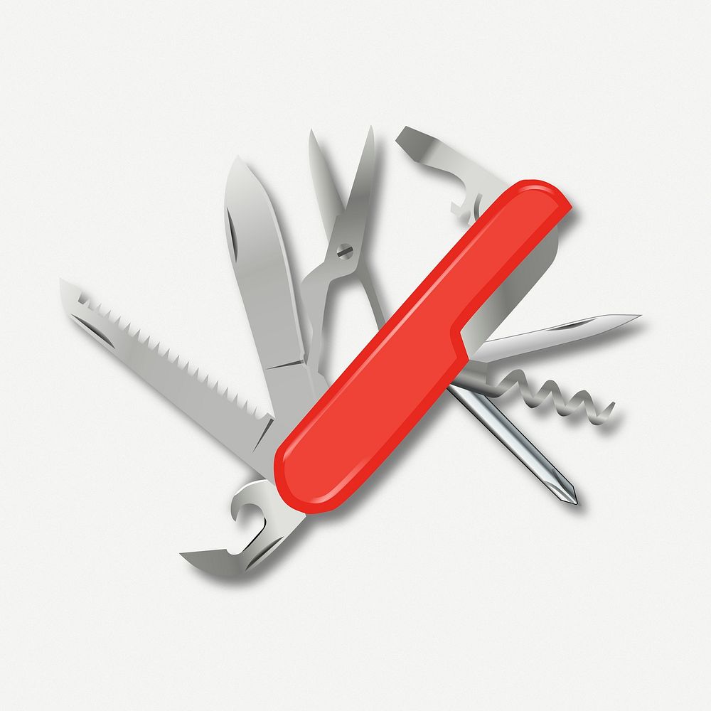 Swiss army knife clipart, collage element illustration psd. Free public domain CC0 image.