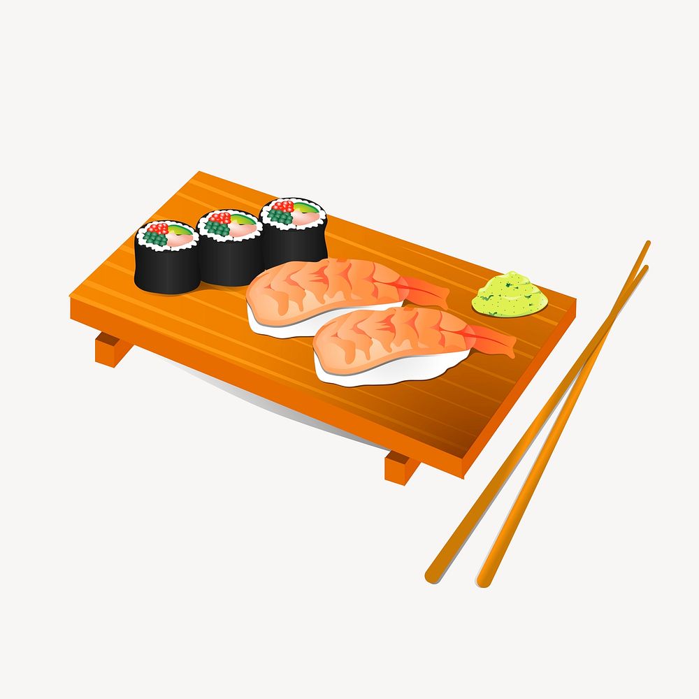 Japanese sushi set clipart, illustration vector. Free public domain CC0 image.