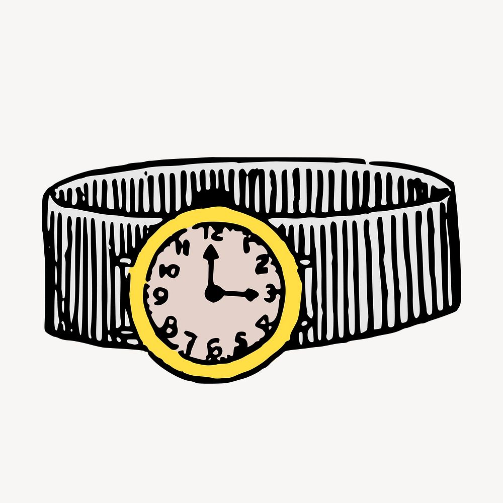 Cartoon wrist watch doodle, illustration vector. Free public domain CC0 image.