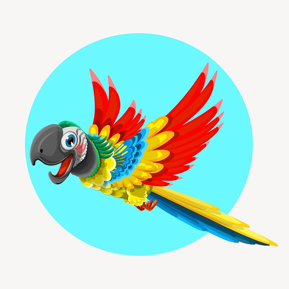 Cartoon parrot character clipart, animal illustration vector. Free public domain CC0 image.