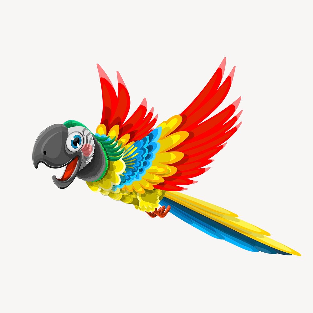 Cartoon parrot character clipart, animal illustration vector. Free public domain CC0 image.