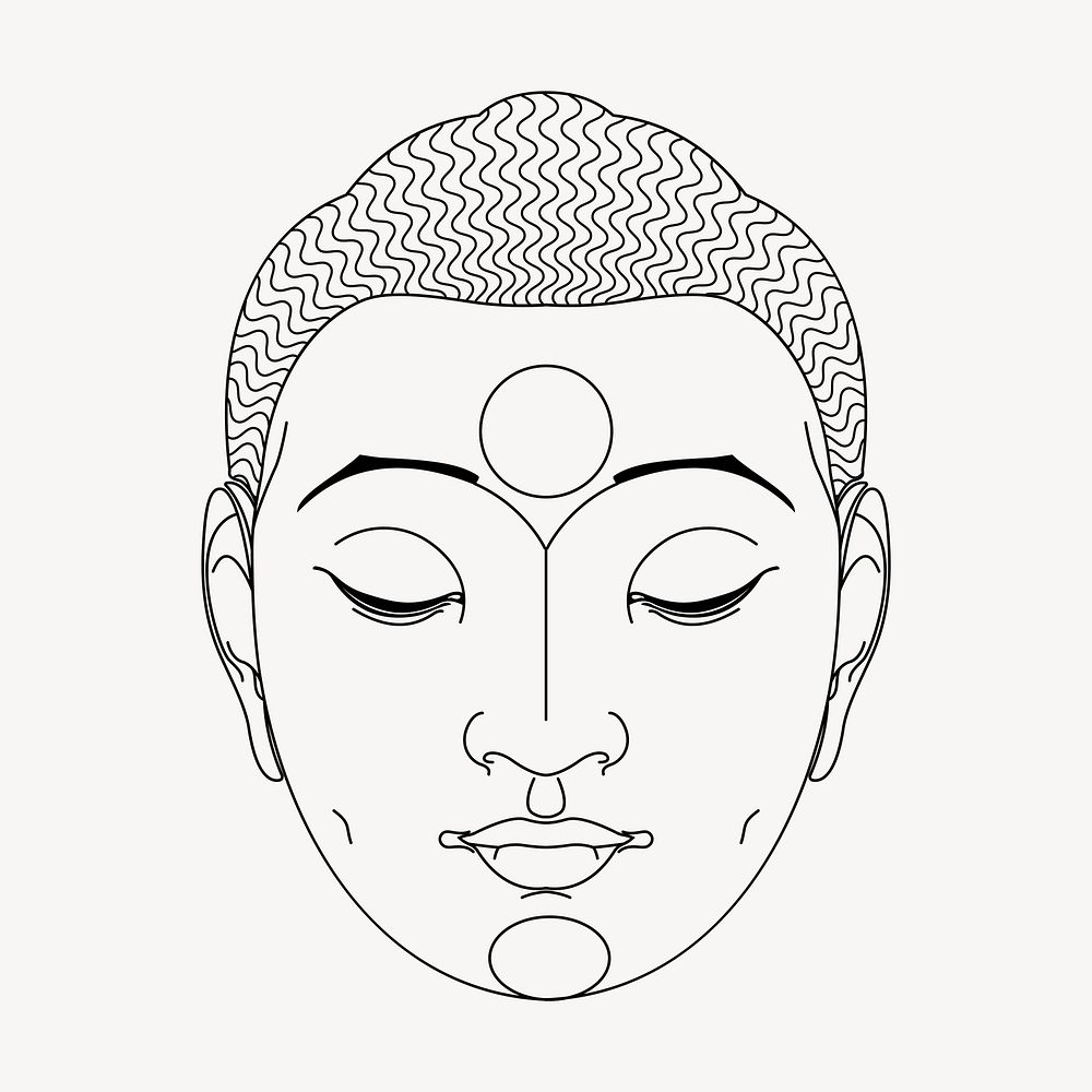 Buddha head line art, religious illustration vector. Free public domain CC0 image.