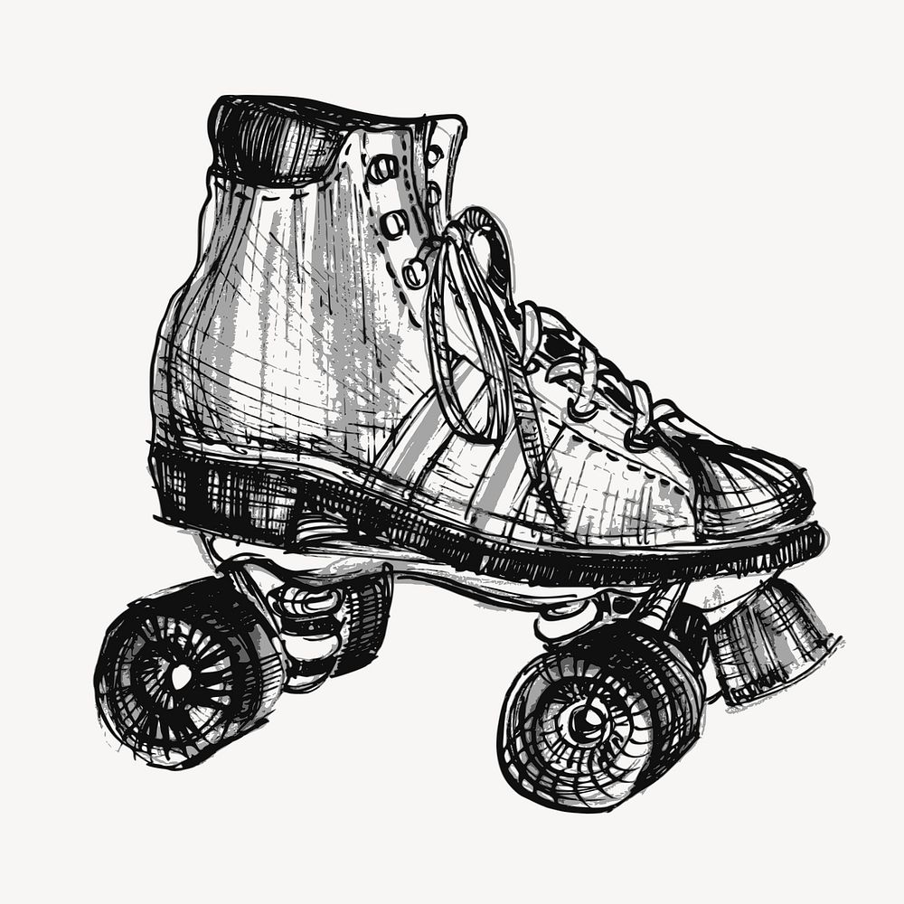 Roller skate hand drawn, illustration vector. Free public domain CC0 image.