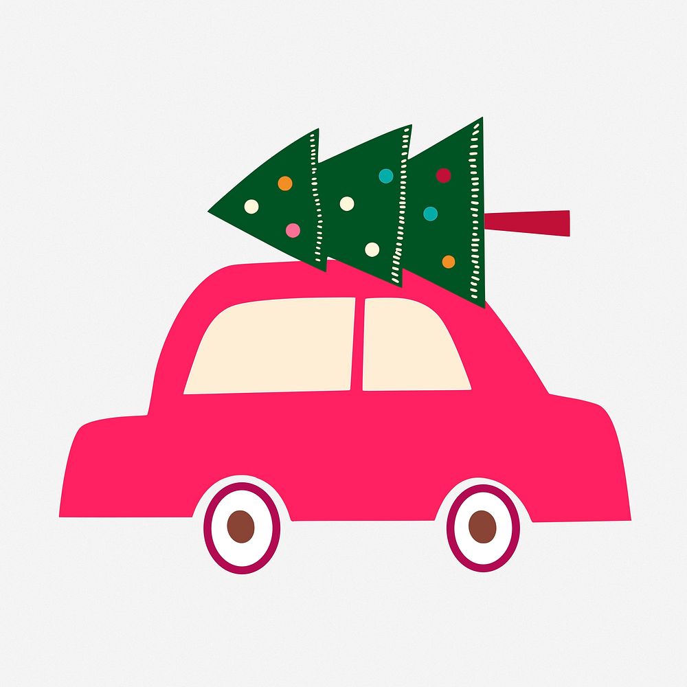 Christmas tree car clipart illustration. Free public domain CC0 image.