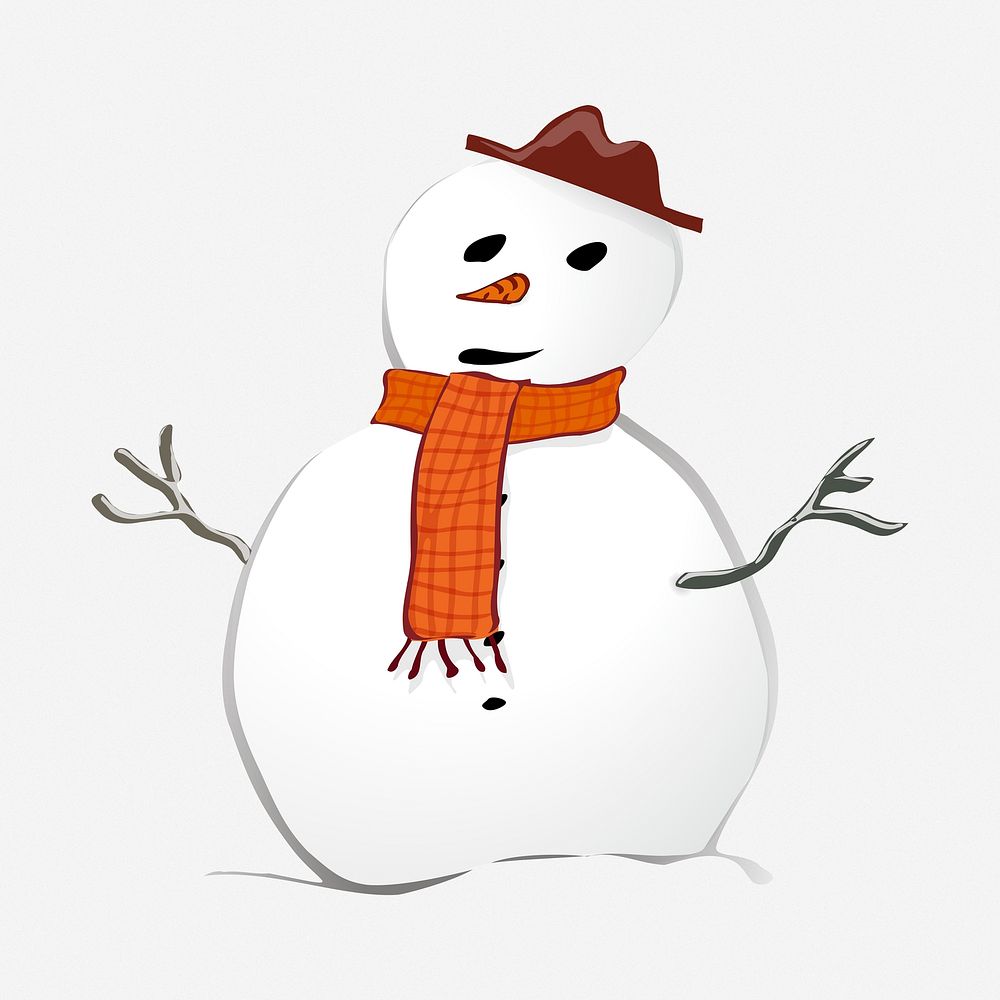 Snowman character clipart illustration. Free public domain CC0 image.