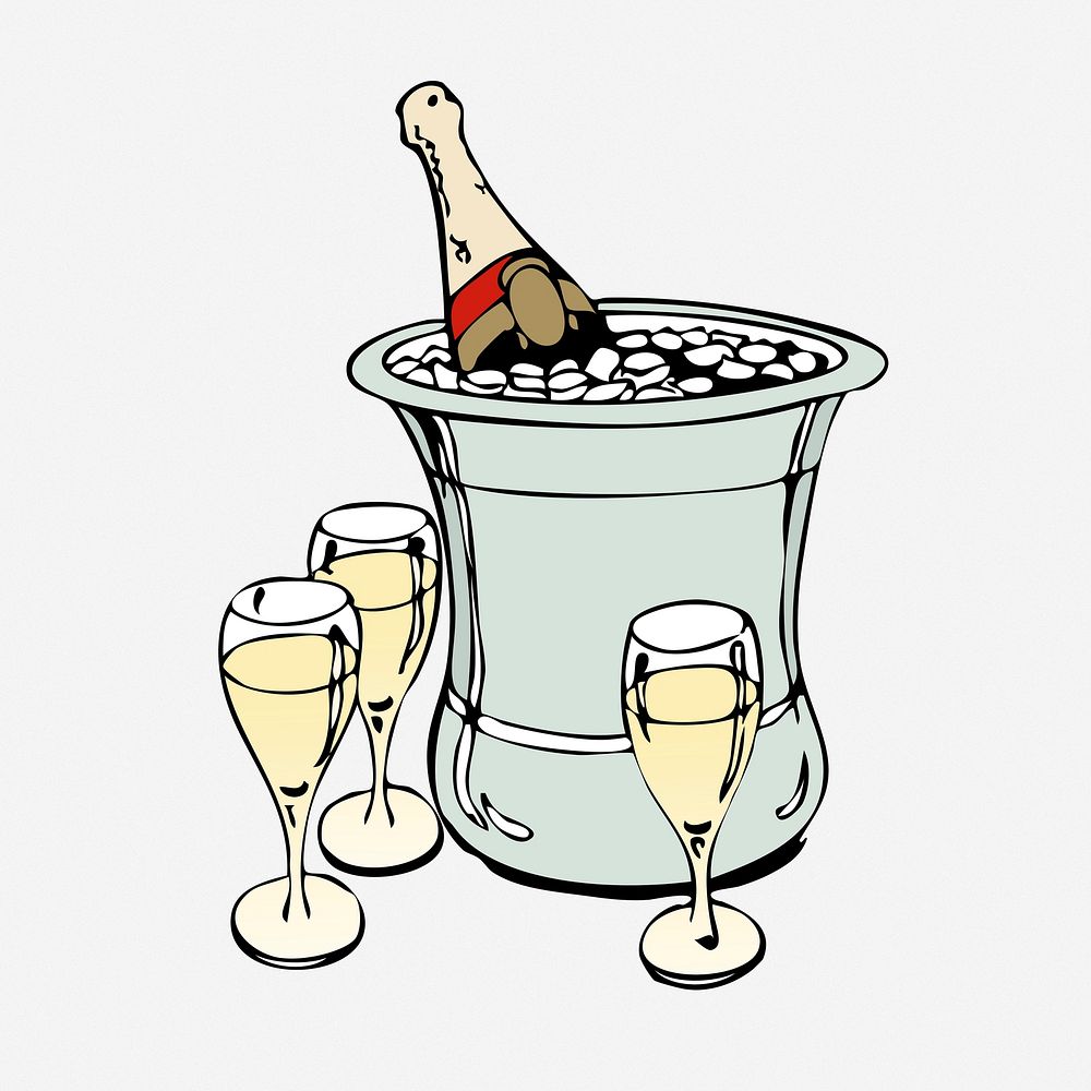 Champagne celebration hand drawn illustration. Free public domain CC0 image.