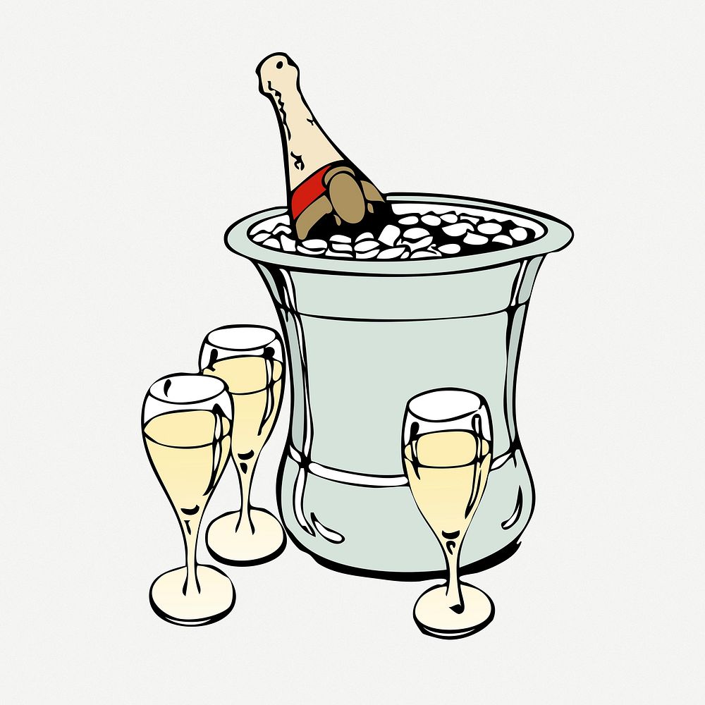 Champagne celebration clipart, beverage collage element illustration psd. Free public domain CC0 image.