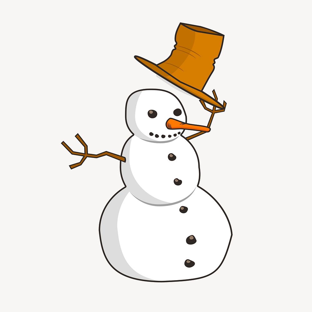 Snowman character hand drawn, illustration vector. Free public domain CC0 image.