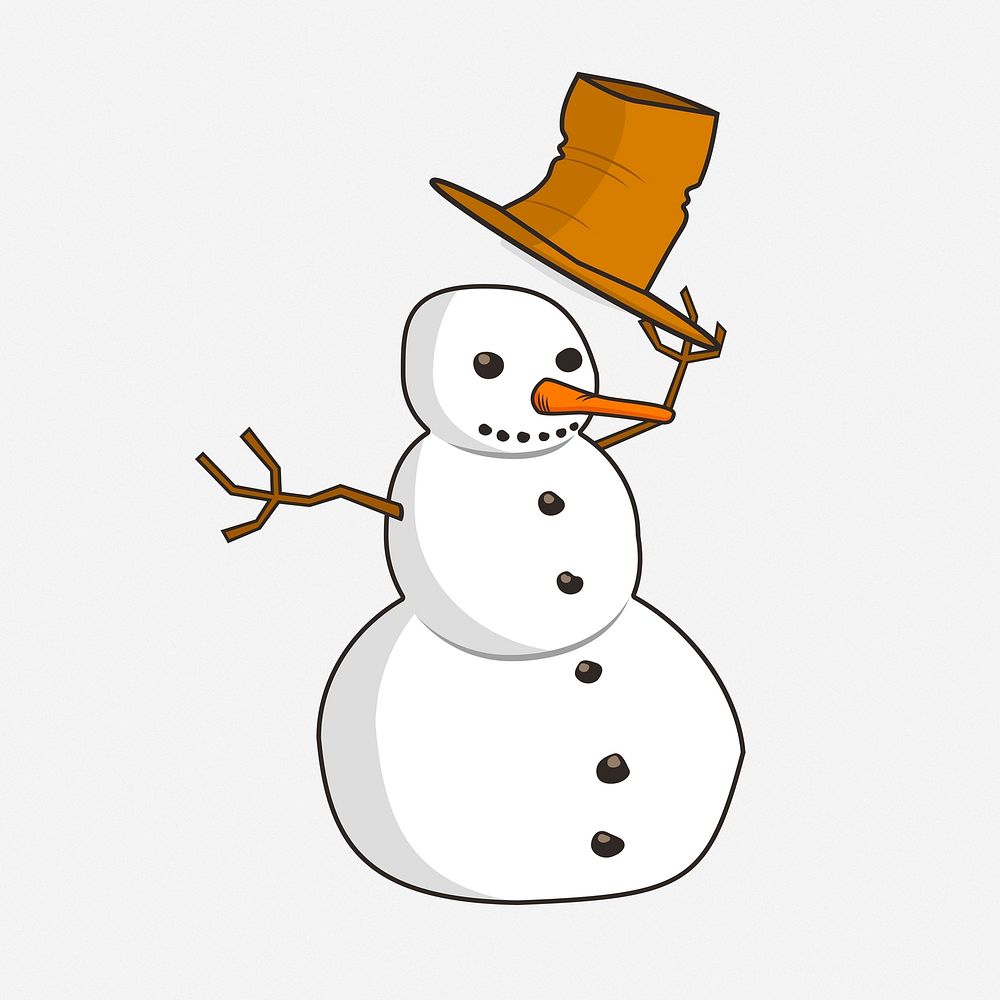 Snowman character hand drawn illustration. Free public domain CC0 image.
