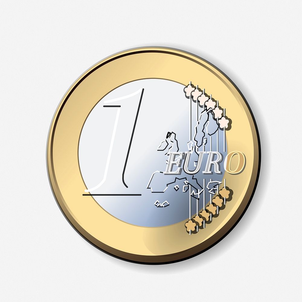 One Euro coin clipart illustration. Free public domain CC0 image.