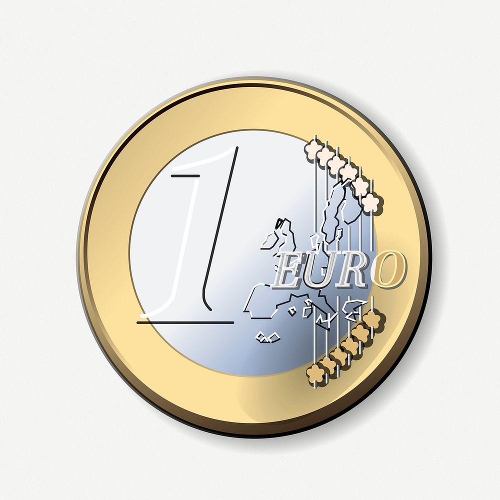 One Euro coin clipart, collage element illustration psd. Free public domain CC0 image.