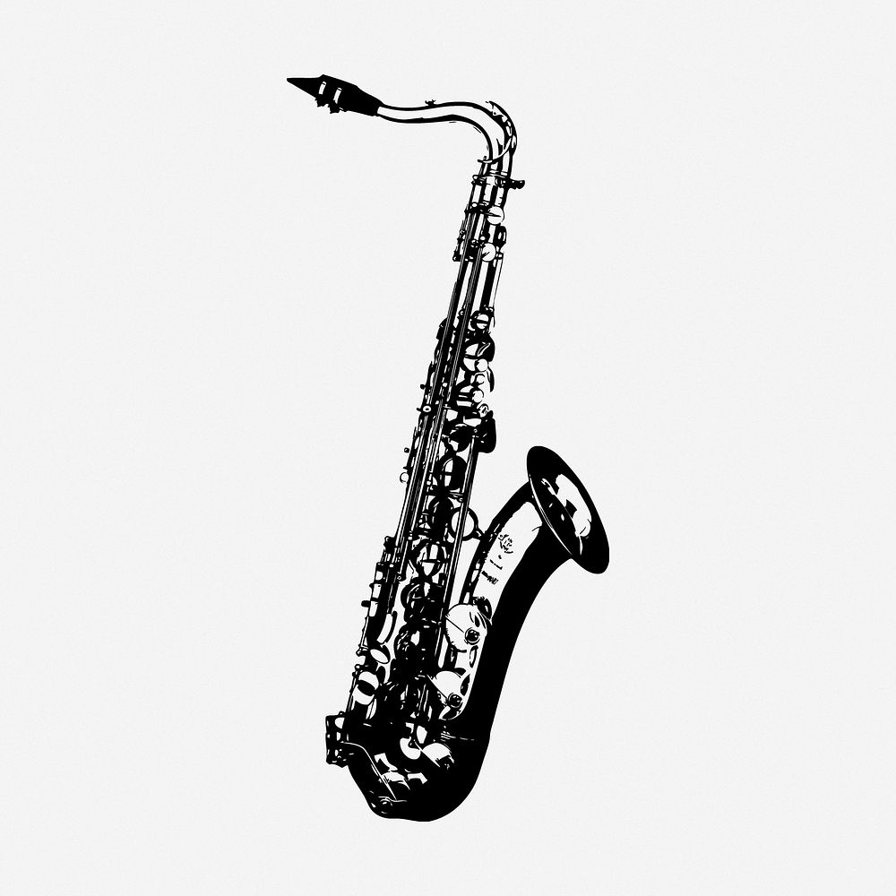 Saxophone drawing, musical instrument vintage illustration. Free public domain CC0 image.