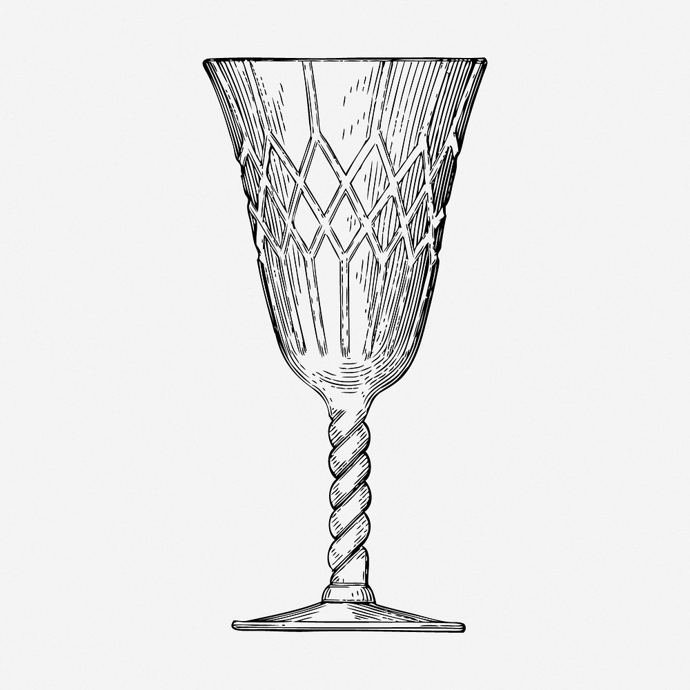 Crystal goblet drawing, vintage illustration. Free public domain CC0 image.