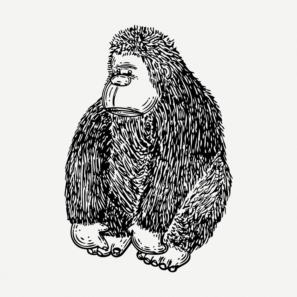 Gorilla drawing, animal vintage illustration psd. Free public domain CC0 image.