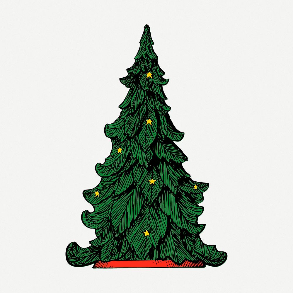 Christmas tree sticker, vintage illustration psd. Free public domain CC0 image.
