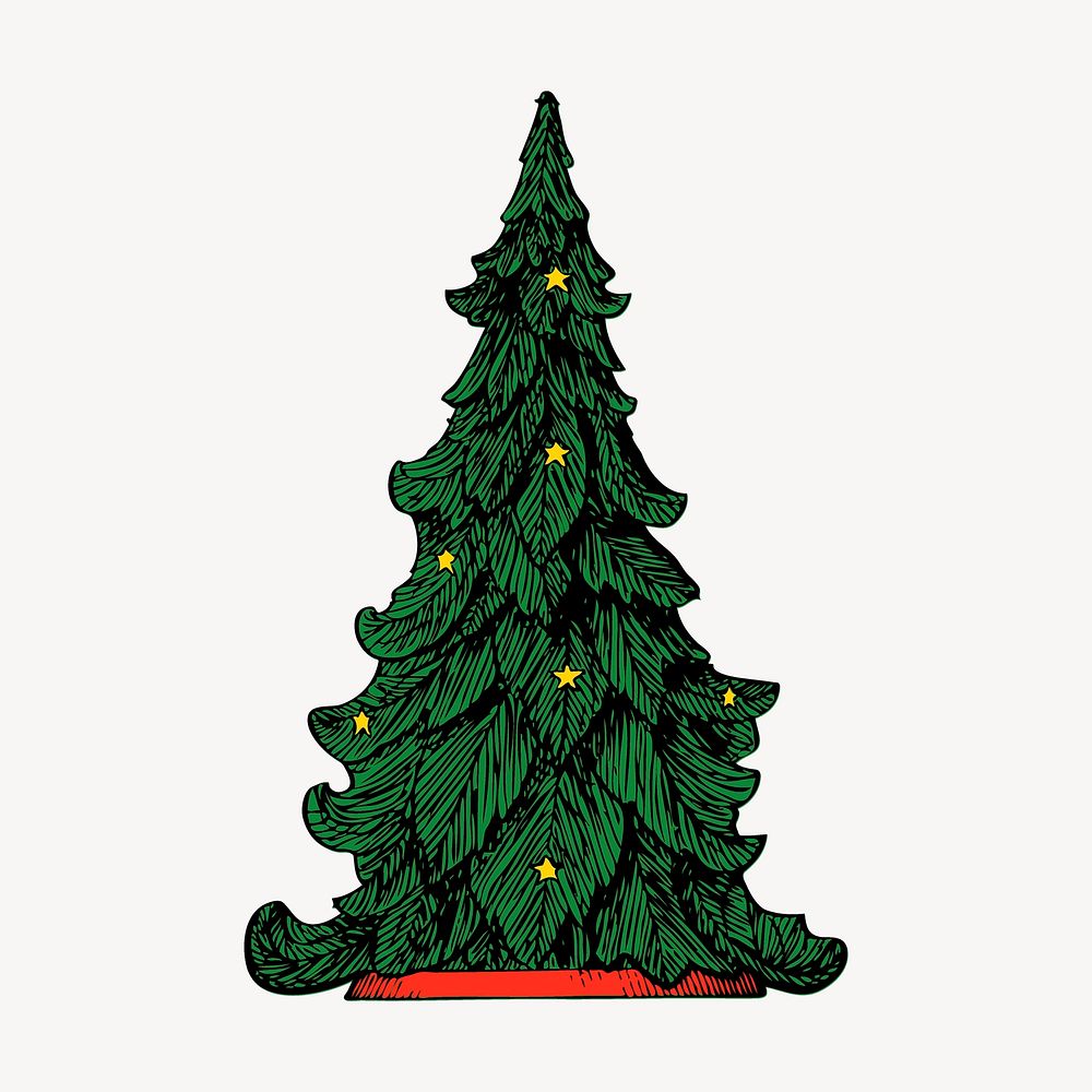 Christmas tree collage element, vintage illustration vector. Free public domain CC0 image.