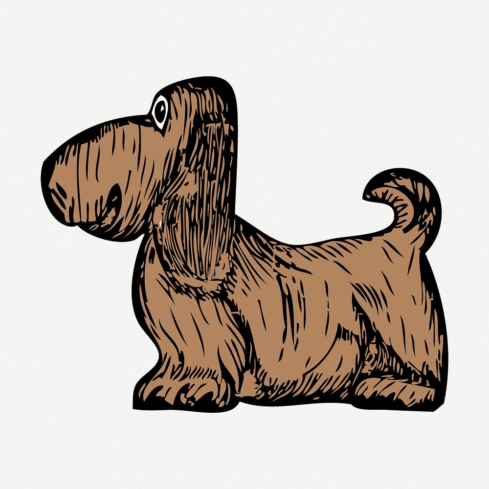 Wooden dog sticker, animal vintage illustration psd. Free public domain CC0 image.