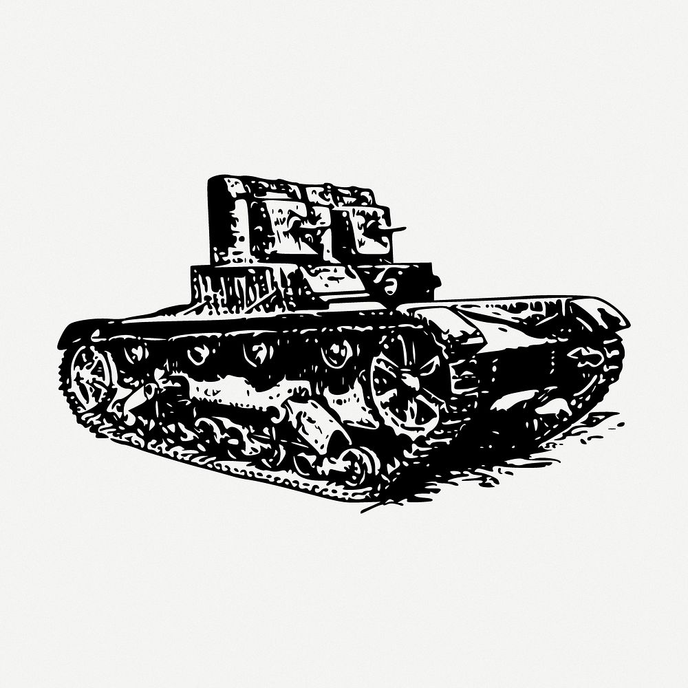 Army tanks drawing, vehicle vintage illustration psd. Free public domain CC0 image.