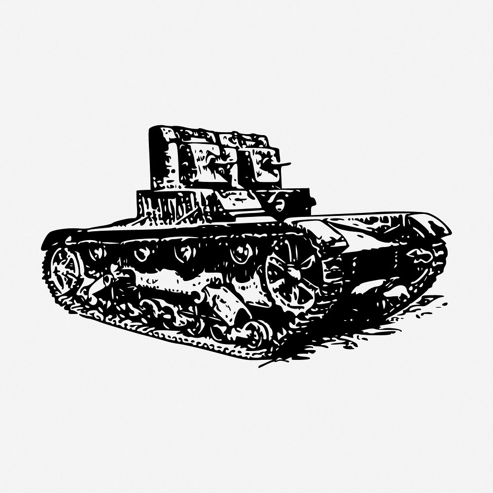 Army tanks drawing, vehicle vintage illustration. Free public domain CC0 image.