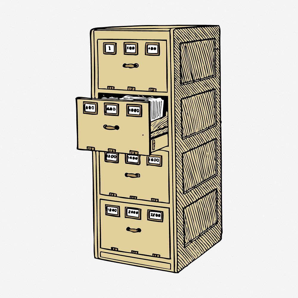 File cabinet drawing, furniture vintage illustration. Free public domain CC0 image.