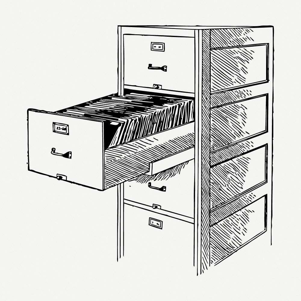 File cabinet drawing, furniture vintage illustration psd. Free public domain CC0 image.
