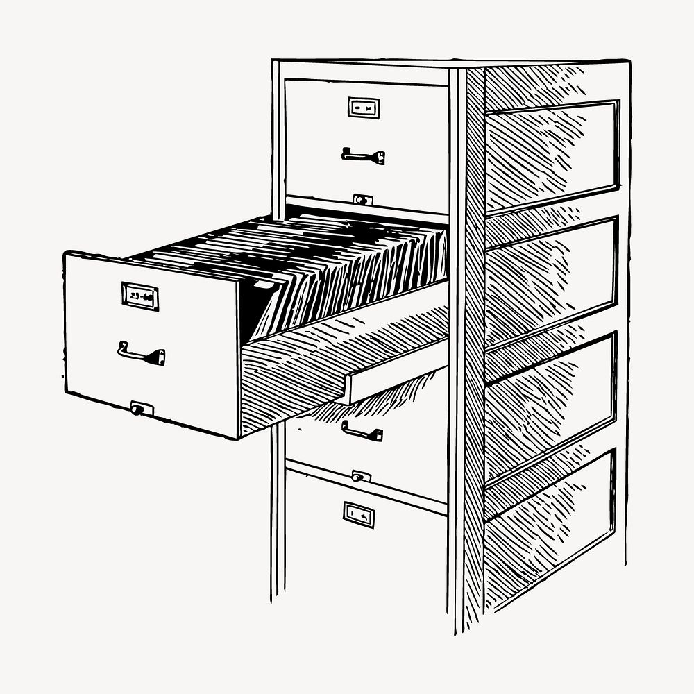 File cabinet drawing, vintage furniture illustration vector. Free public domain CC0 image.