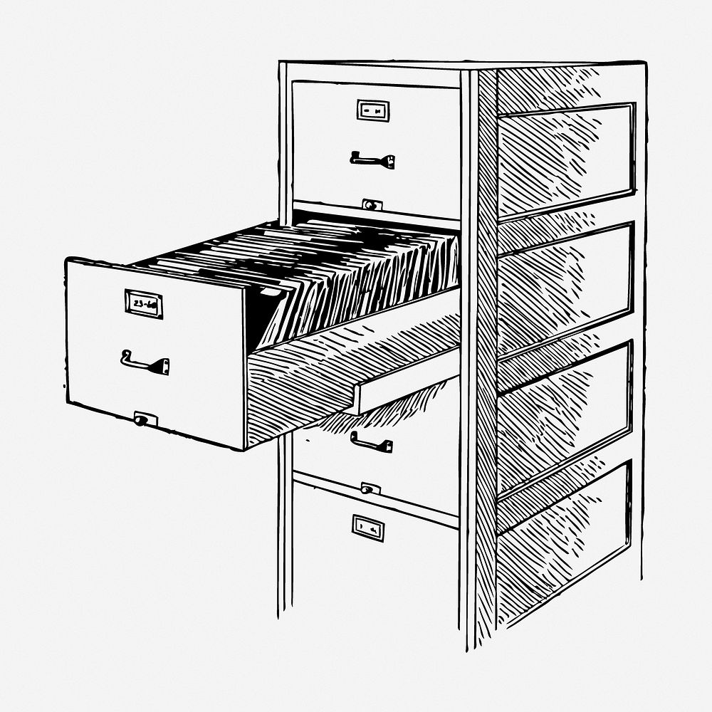 File cabinet drawing, furniture vintage illustration. Free public domain CC0 image.