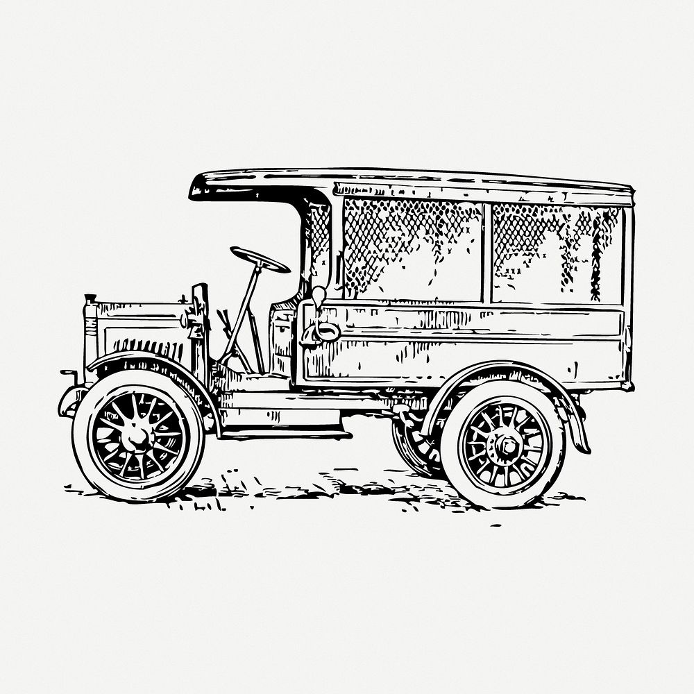 Medium truck drawing, vehicle vintage illustration psd. Free public domain CC0 image.