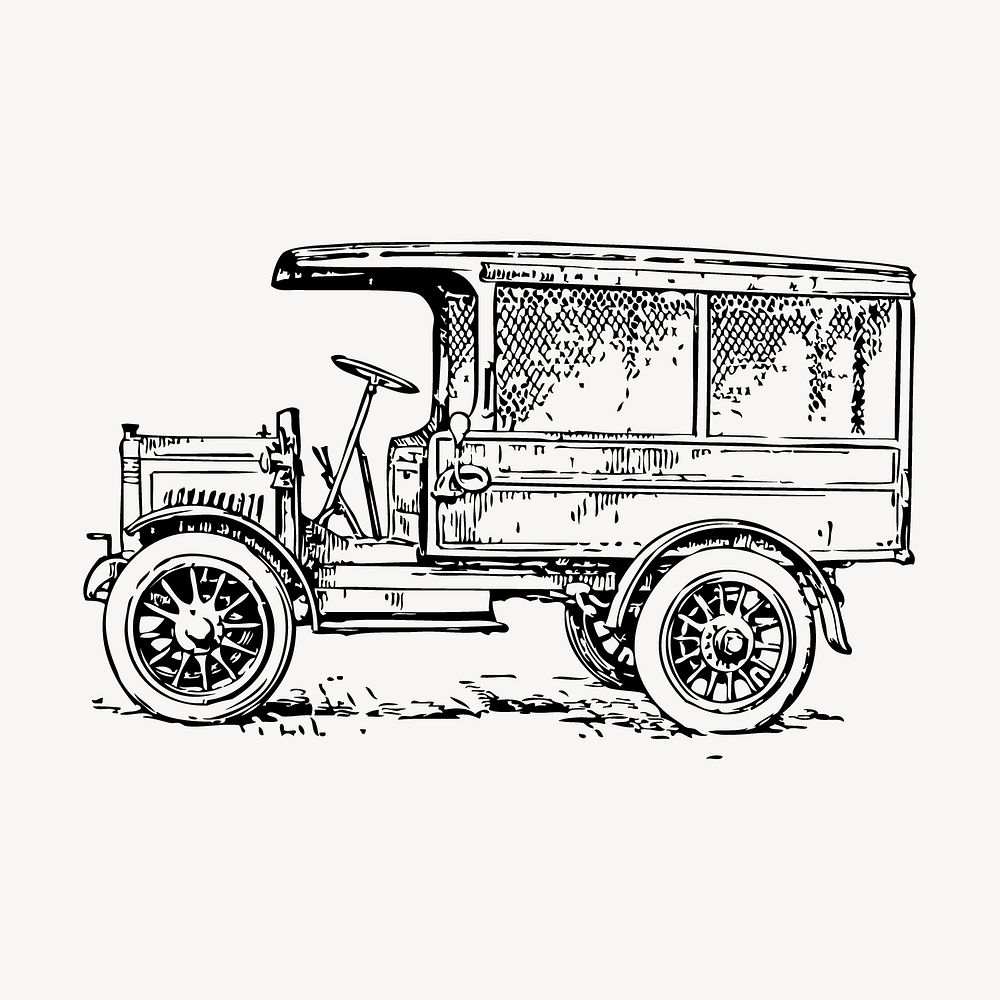 Medium truck drawing, vintage vehicle illustration vector. Free public domain CC0 image.