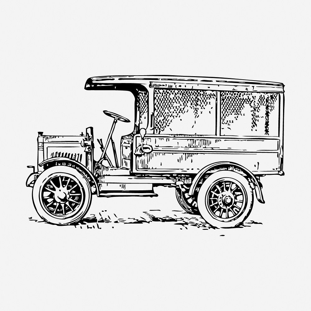 Medium truck drawing, vehicle vintage illustration. Free public domain CC0 image.